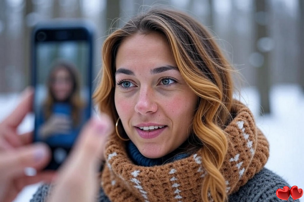 Smartphone filmant une personne qui sourit naturellement. Great Services MyGreatDating