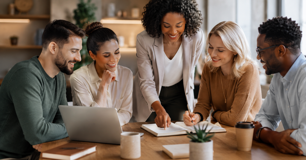 Équipe en collaboration autour d’un projet MyGreatDating